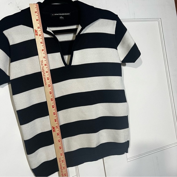 ELLEN TRACY Open Neck Polo Striped Short Sleeve Navy and White Size Small - Picture 4 of 5
